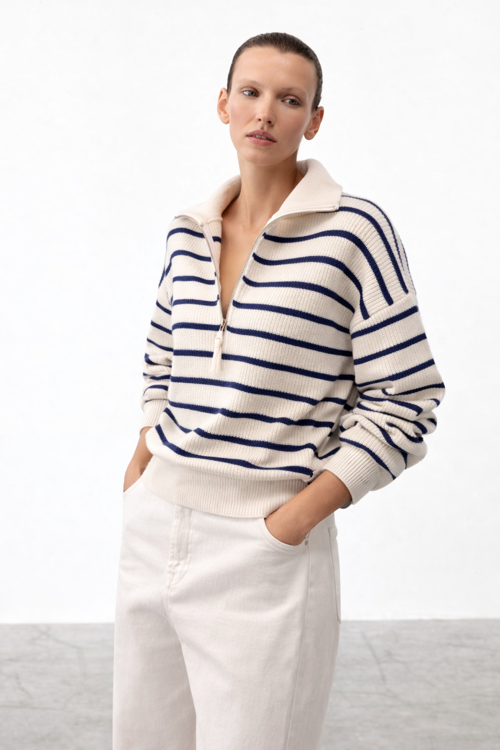 Navy Stripe Half-Zip Knit Sweater