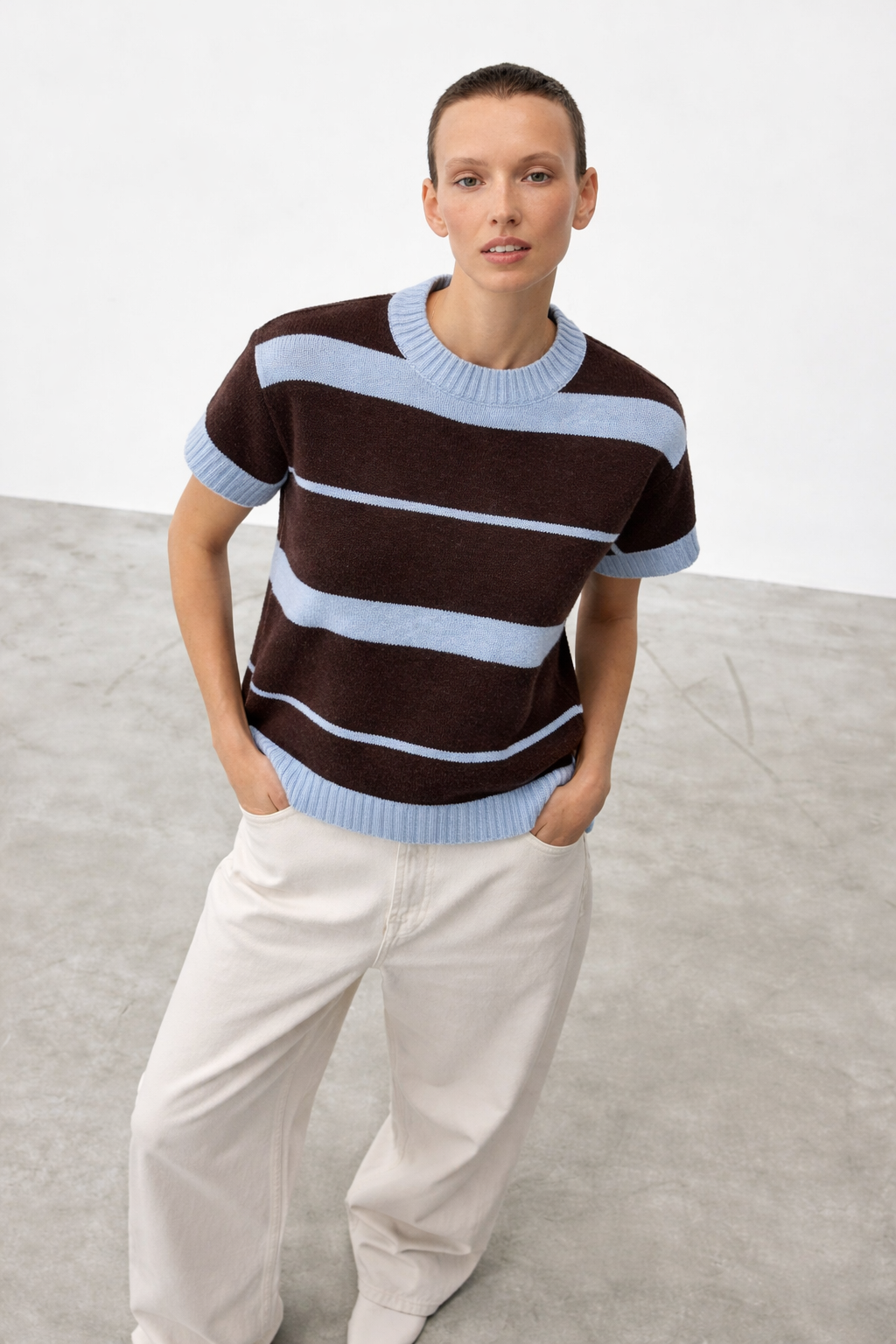 Brown & Blue Stripe Sleeveless Knit Top