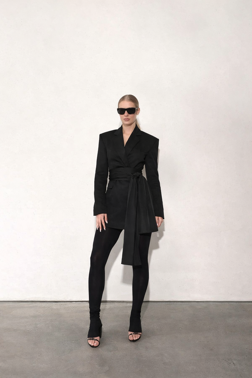 Tess Black Blazer with Waist Tie