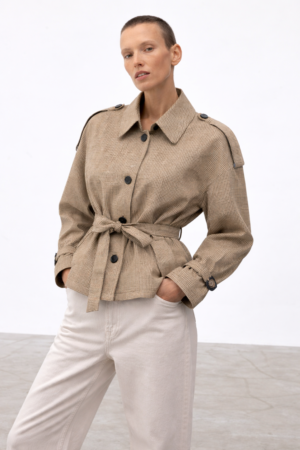 Checked Belted Jacket
