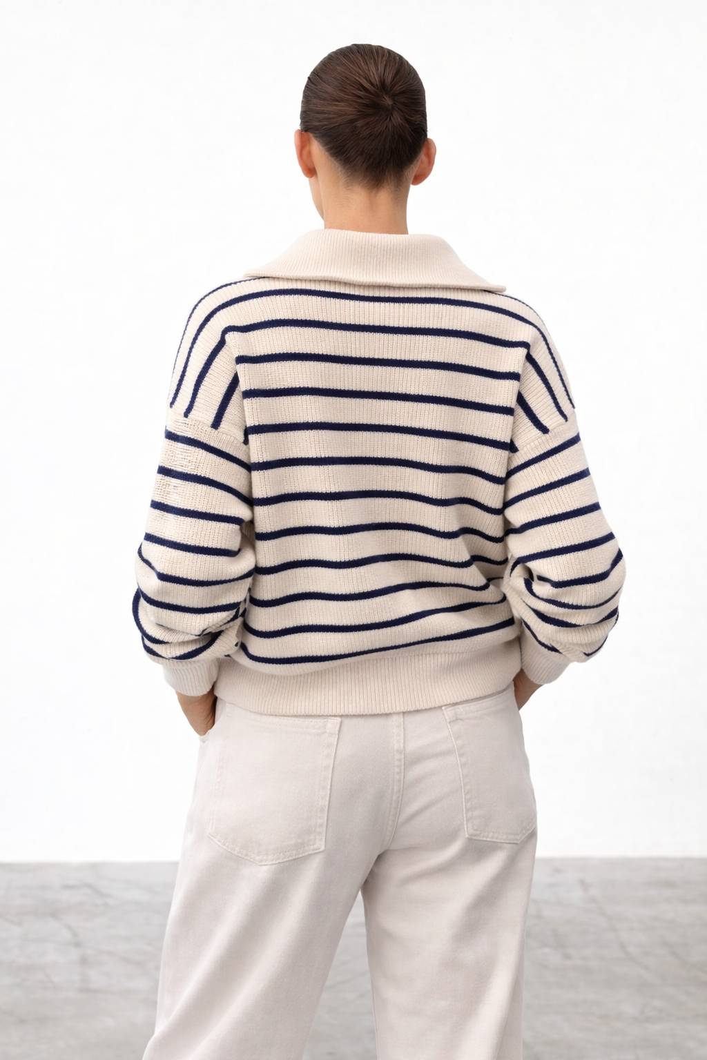 Navy Stripe Half-Zip Knit Sweater