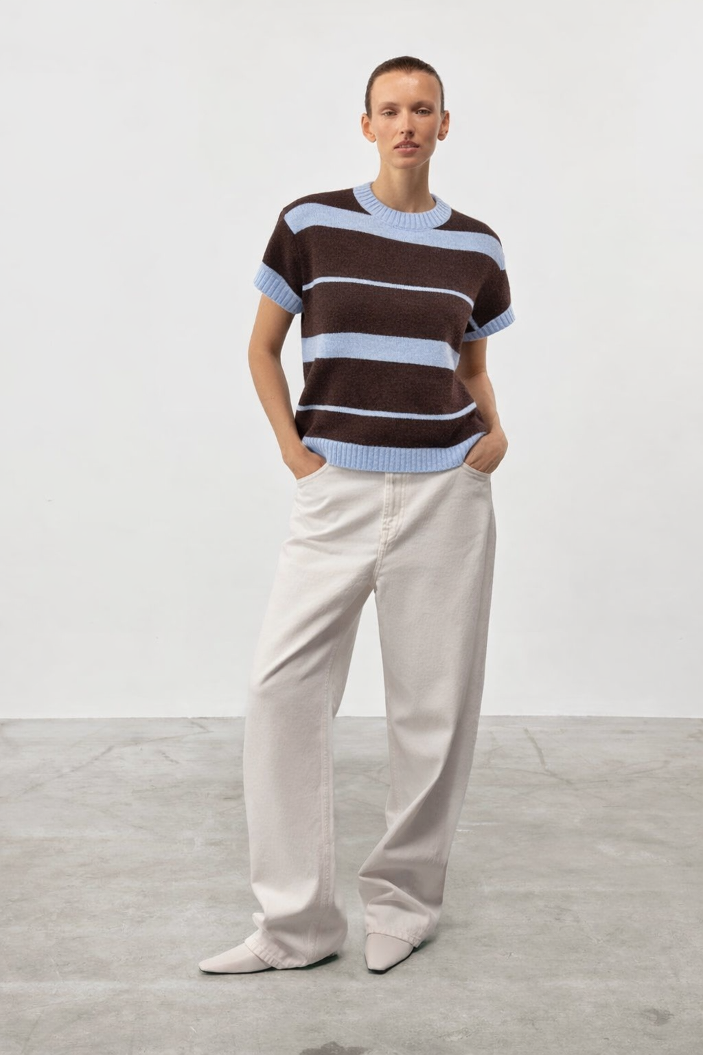 Brown & Blue Stripe Sleeveless Knit Top