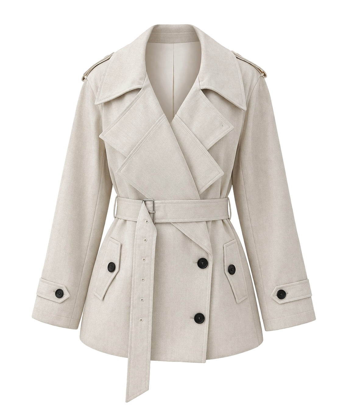 Nada Belted Short Trench Coat - Beige