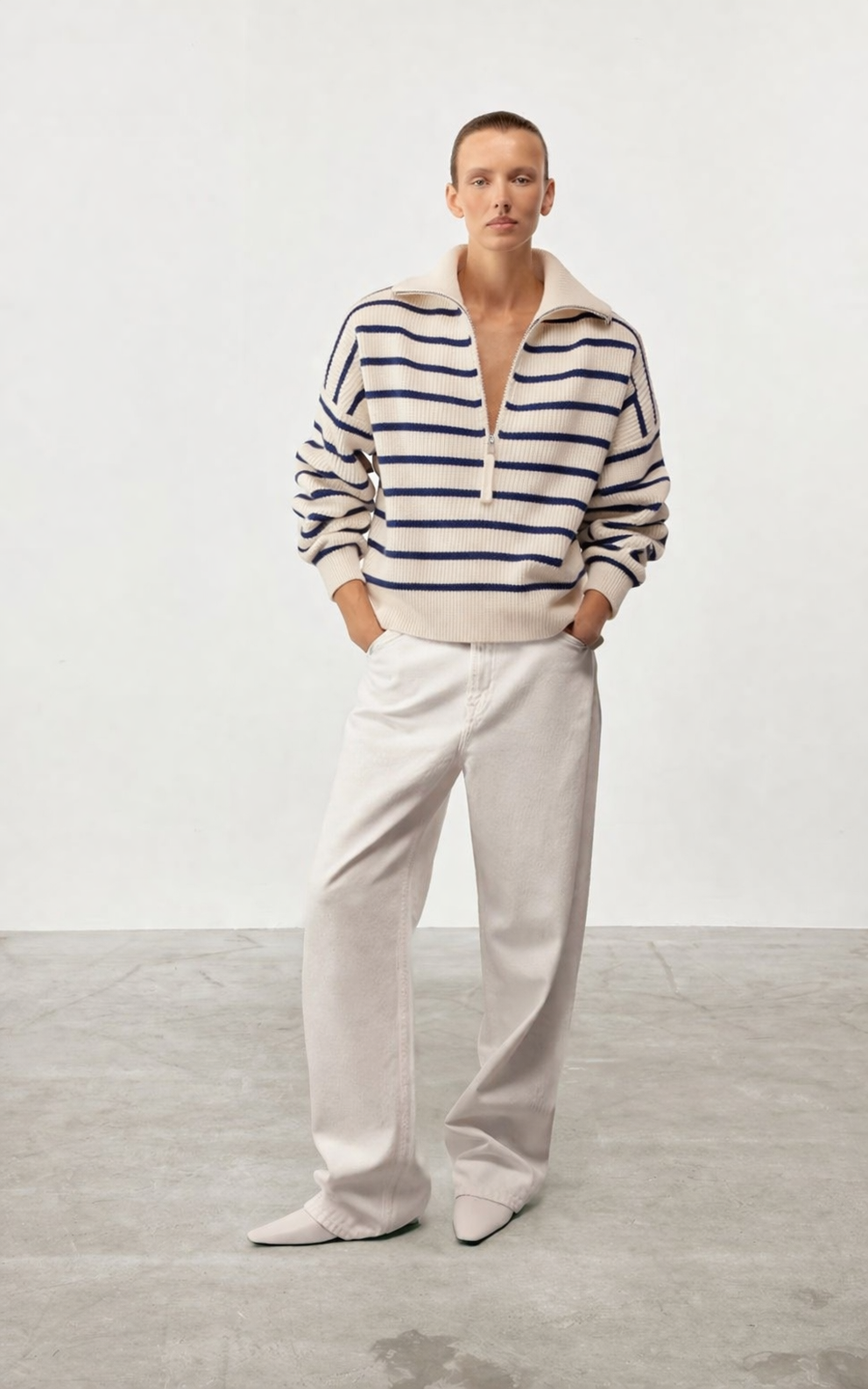 Navy Stripe Half-Zip Knit Sweater