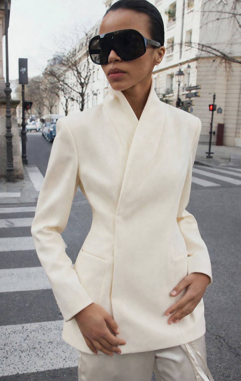 Tess Structure Woven Blazer Dress Cream