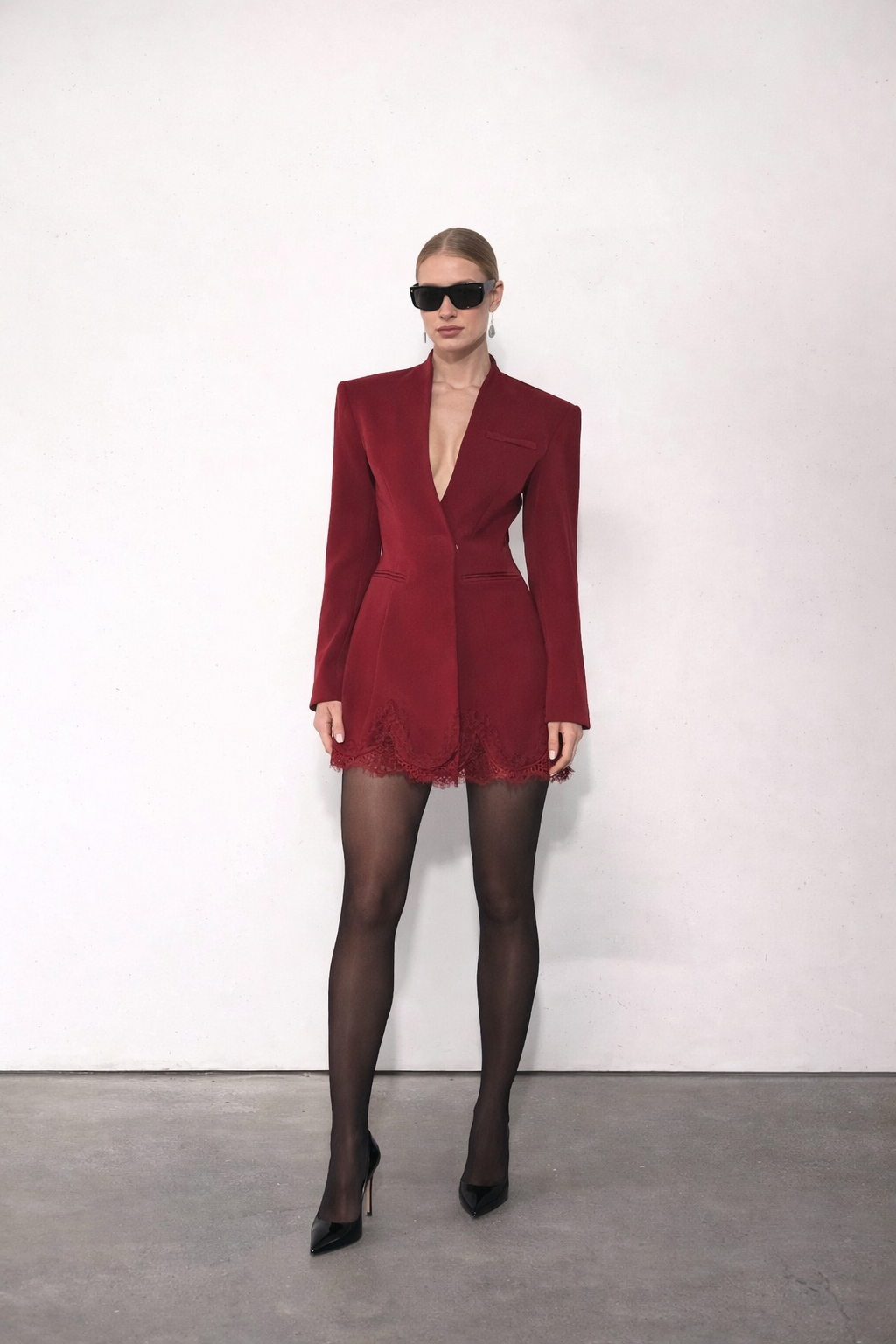 Maura Burgundy Lace Blazer Dress