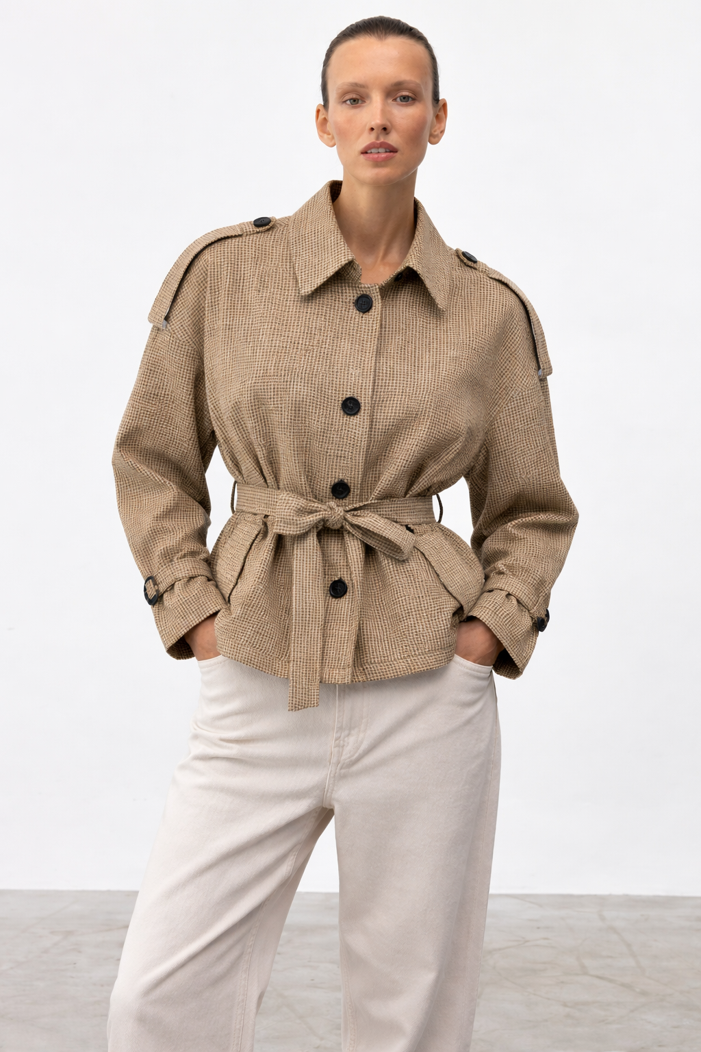 Checked Belted Jacket