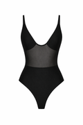 Black Sheer Mesh Panel Bodysuit