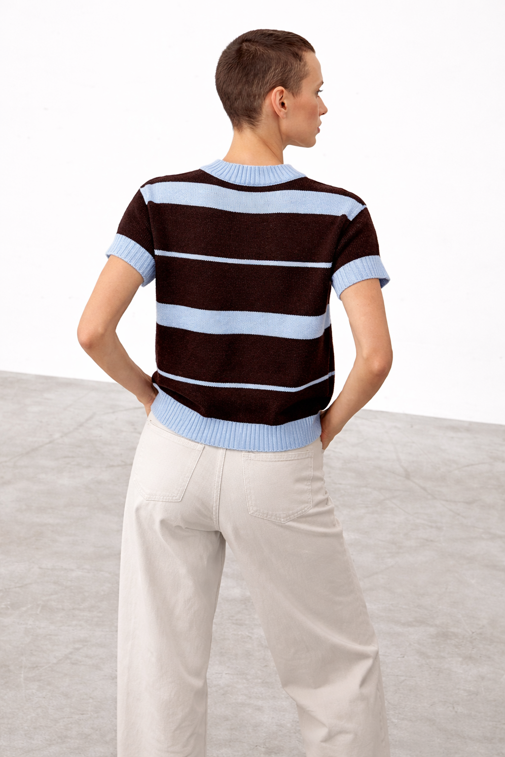 Brown & Blue Stripe Sleeveless Knit Top
