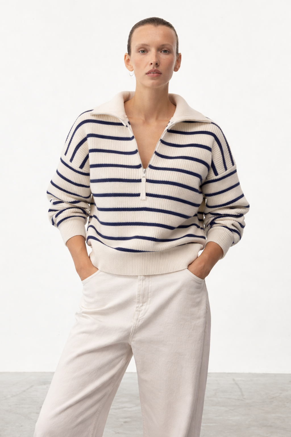 Navy Stripe Half-Zip Knit Sweater