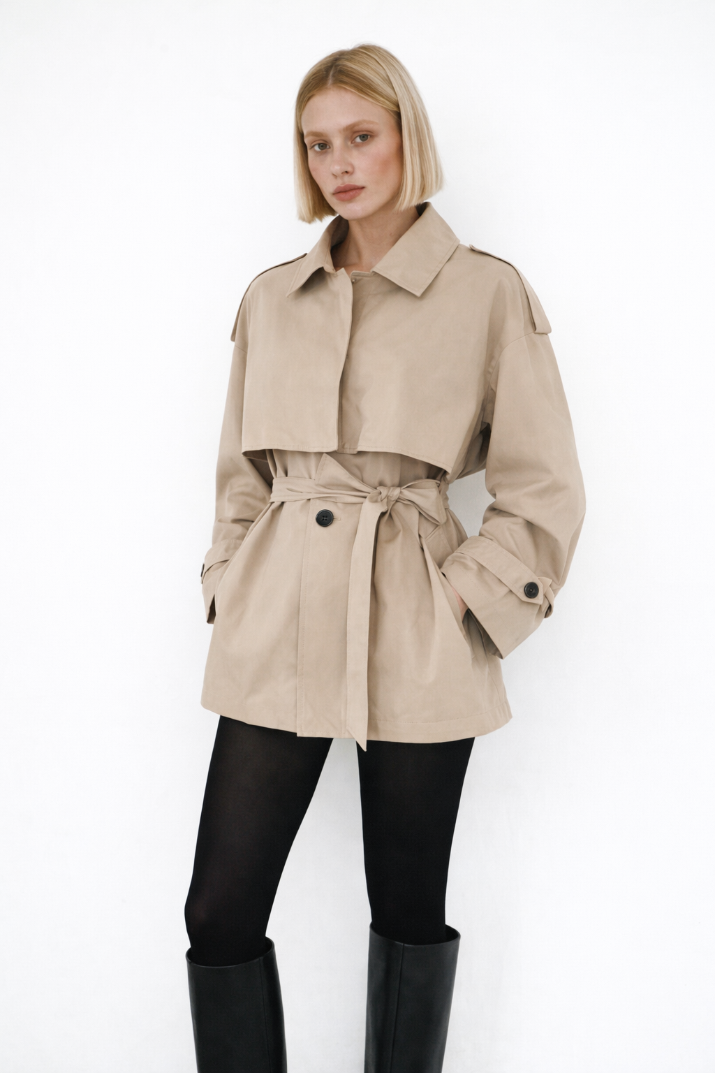 Amy Belted Cropped Trench Jacket