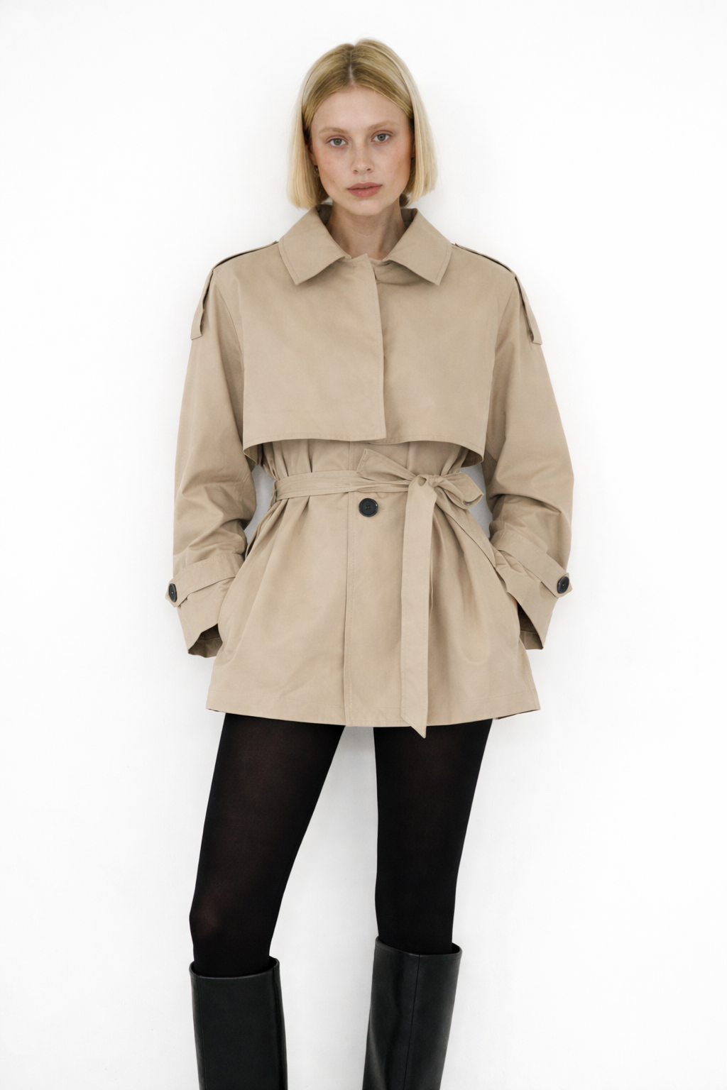 Amy Belted Cropped Trench Jacket