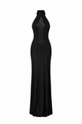 Karen Black Sheer Mesh Panel Halter Dress