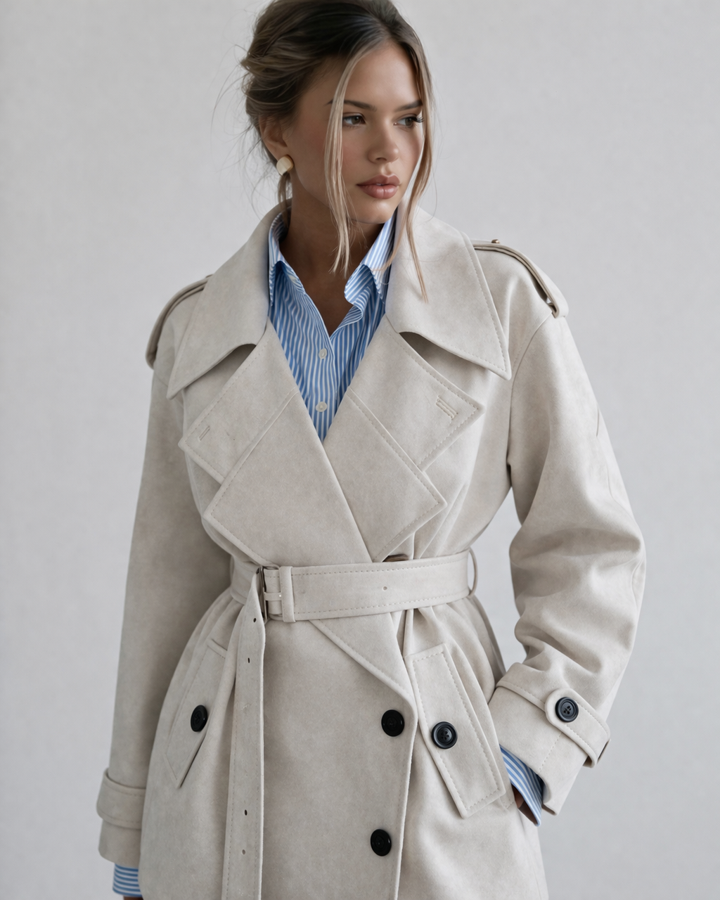Nada Belted Short Trench Coat - Beige