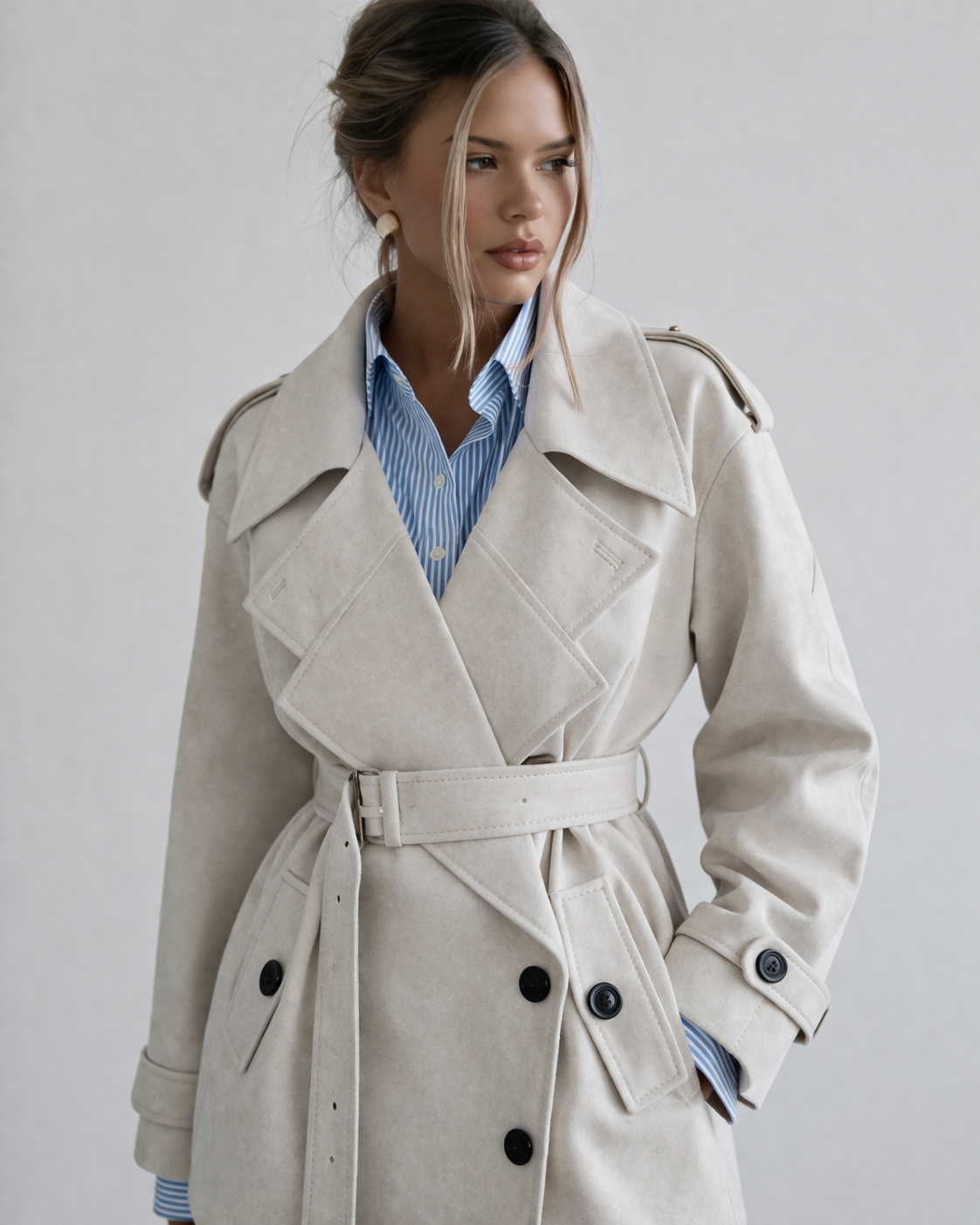 Nada Belted Short Trench Coat - Beige
