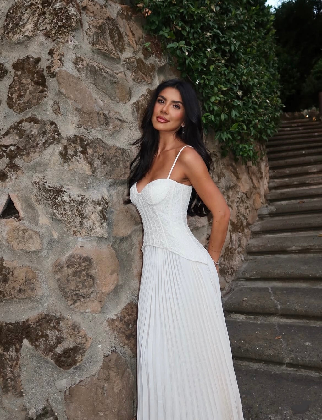 Stas Lace Corset Pleated Maxi Dress