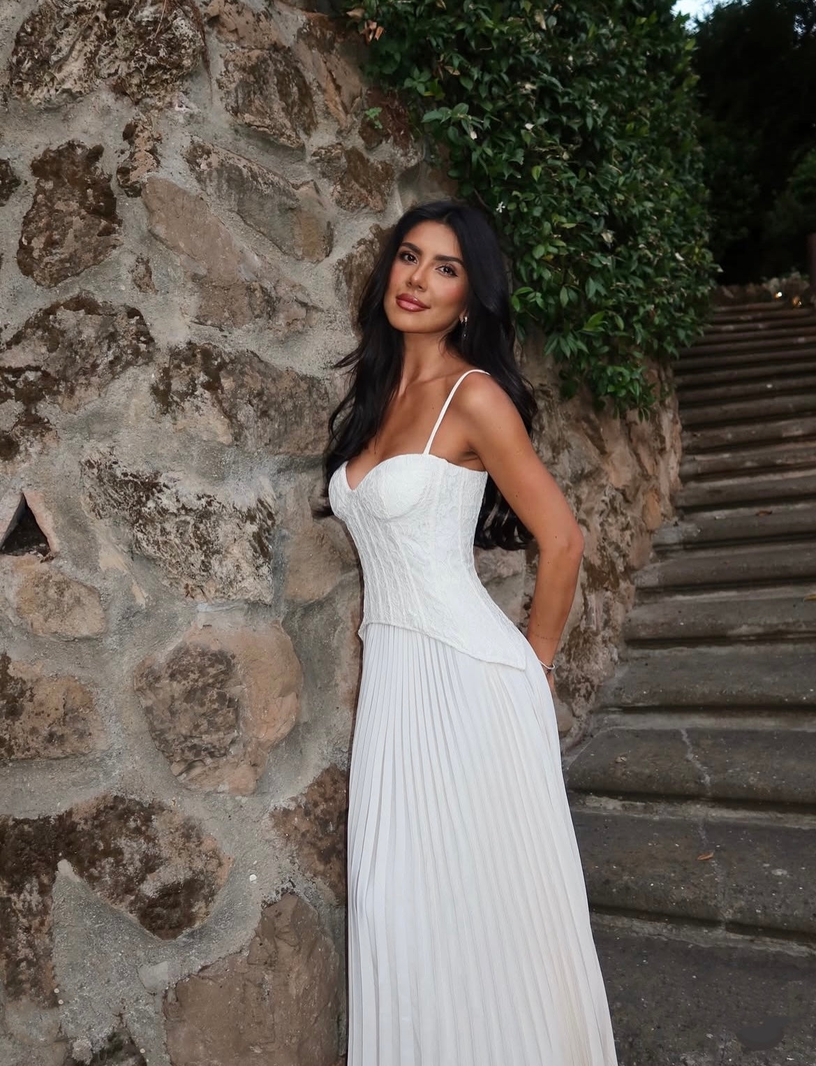 Stas Lace Corset Pleated Maxi Dress