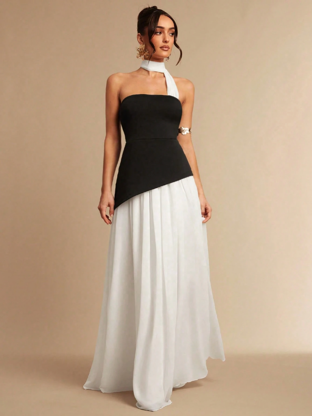 Mary Black & White Chiffon Maxi Dress
