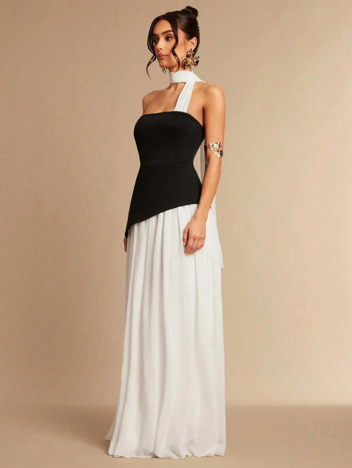 Mary Black & White Chiffon Maxi Dress