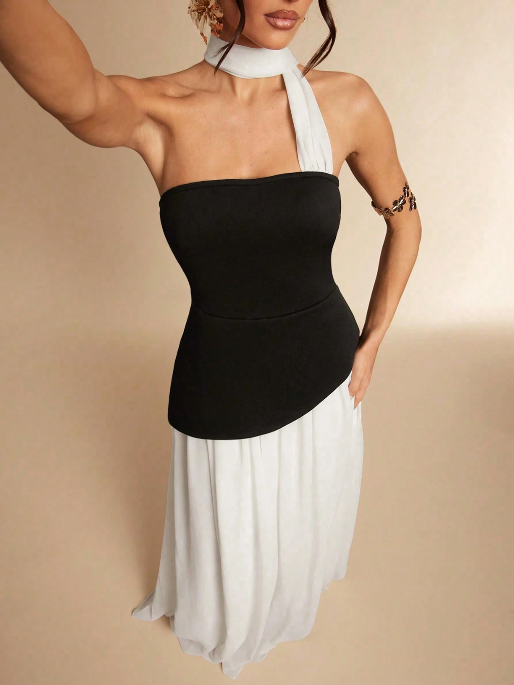Mary Black & White Chiffon Maxi Dress