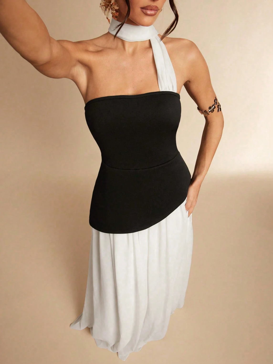 Mary Black & White Chiffon Maxi Dress
