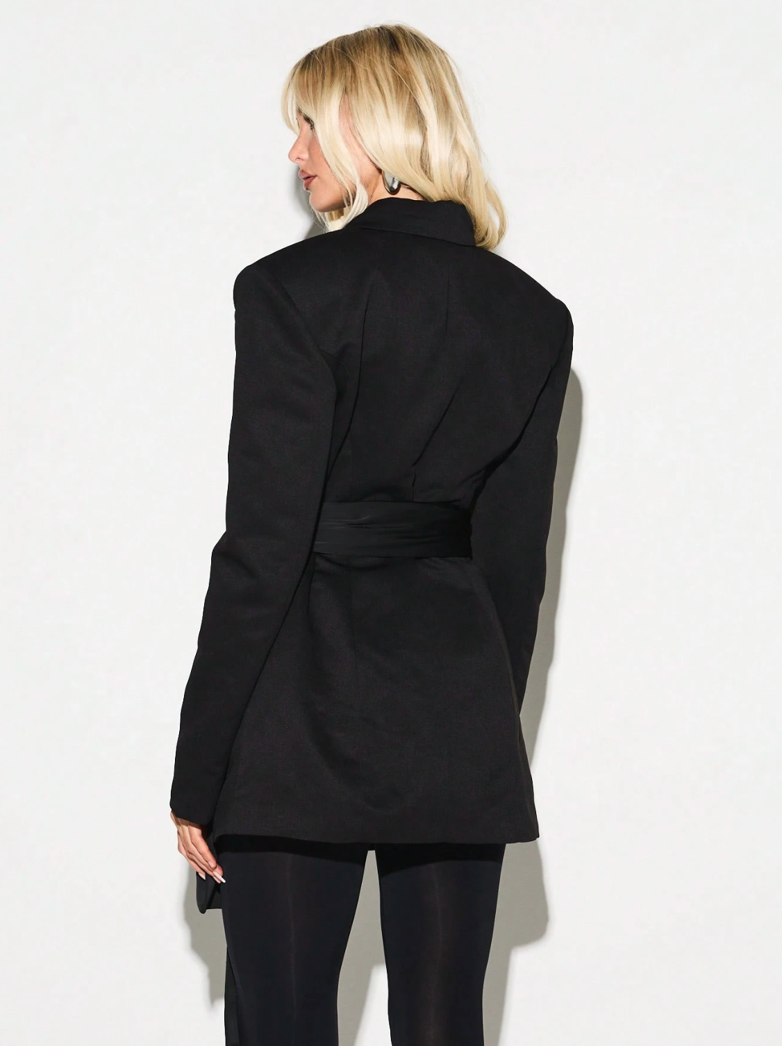 Tess Black Blazer with Waist Tie