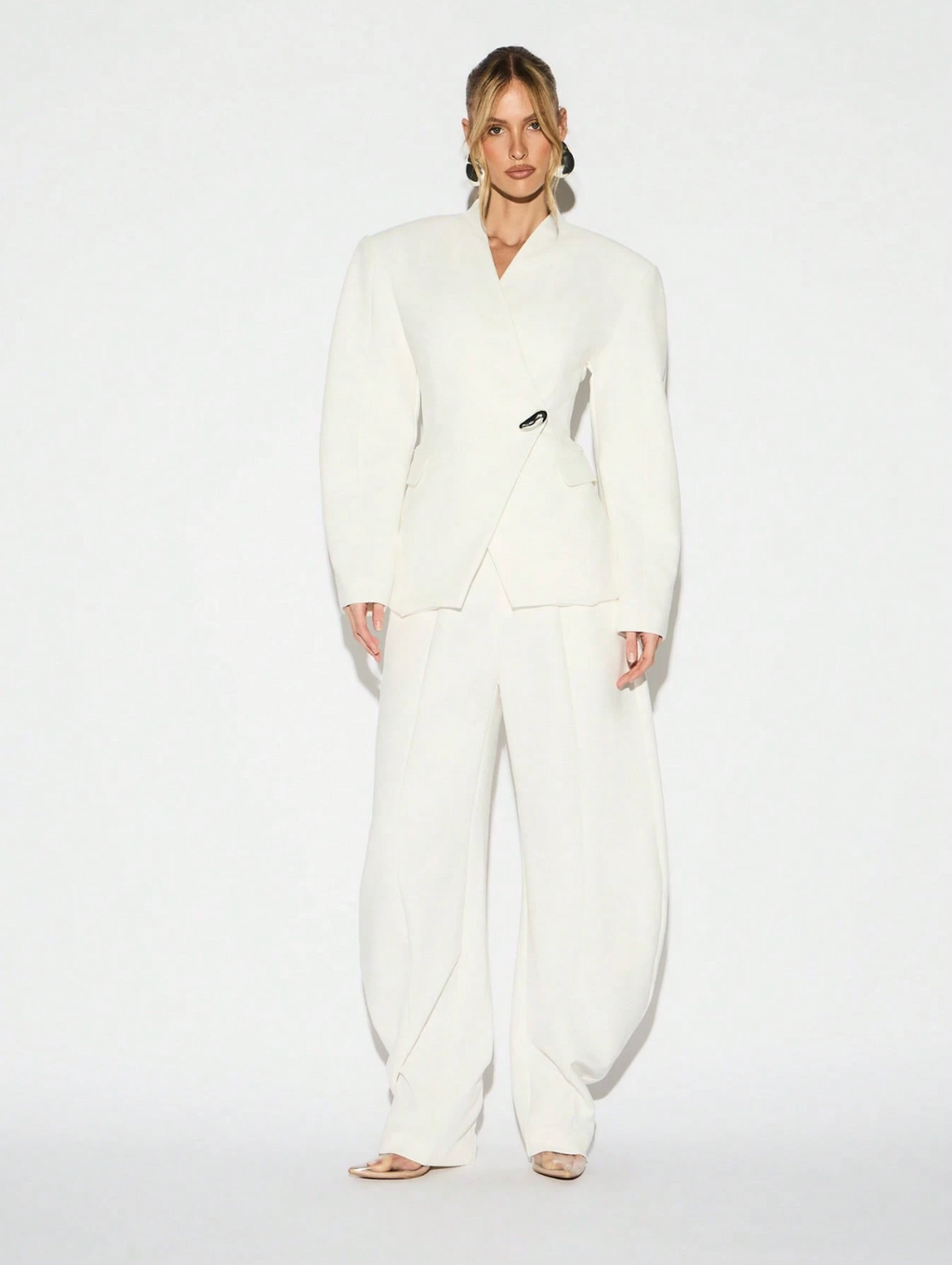 Rebecca High-Waisted Pleated Wide Leg Trousers - Ivory