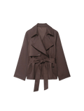 Cropped Belted Trench Jacket Chocolate