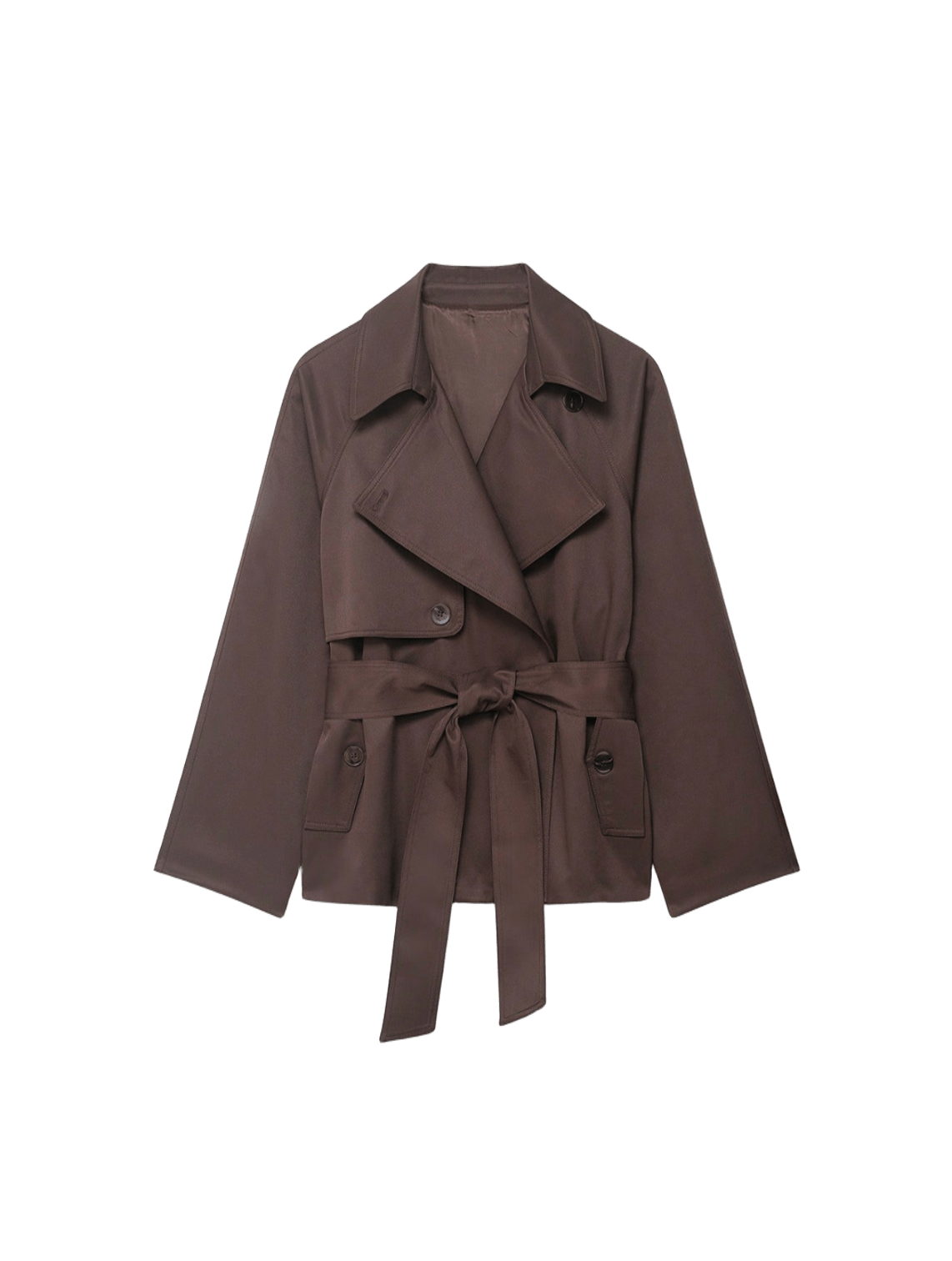Cropped Belted Trench Jacket Chocolate